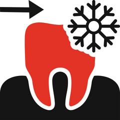 Red Tooth Icon With Arrow and Snowflake Symbol Indicating Cold Sensitivity or Dental Issue on Transparent Background