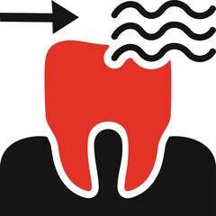 Red Tooth Icon Indicating Pain Sensitivity Sensitivity and Dental Health Concern with Wavy Lines Suggesting Heat or Cold Sensation on Transparent Background