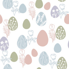 Easter egg seamless pattern. Pastel color, texture of holiday eggs. Simple abstract decorative template for Easter celebration. Stylized cute wallpaper with ornament, postcard, fabric. Seamless sketch