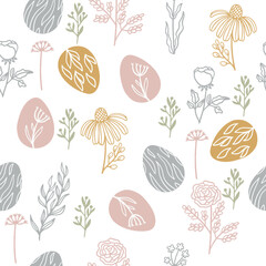 Easter egg seamless pattern. Pastel color, texture of holiday eggs. Simple abstract decorative template for Easter celebration. Stylized cute wallpaper with ornament, postcard, fabric. Seamless sketch