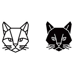 Two geometric cat heads, one with a line drawing, isolated on white background