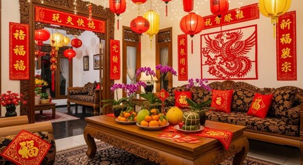 Festive Chinese New Year Home Decor with Lanterns.