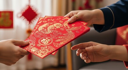 Giving Lucky Red Envelopes for Chinese New Year.