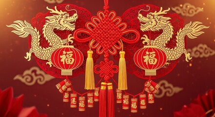 Chinese New Year Dragon Lantern Knot Decoration.
