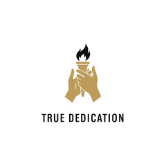 True Dedication Hand Holding Torch Logo