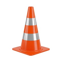 Orange Traffic Cone with Silver Reflective Stripes Isolated on White Background Promoting Safety and Construction Awareness