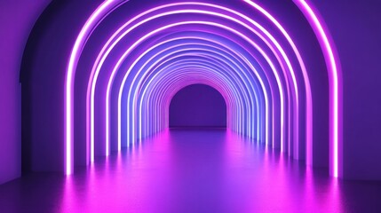 Obraz premium Neon arches tunnel, vibrant purple and pink