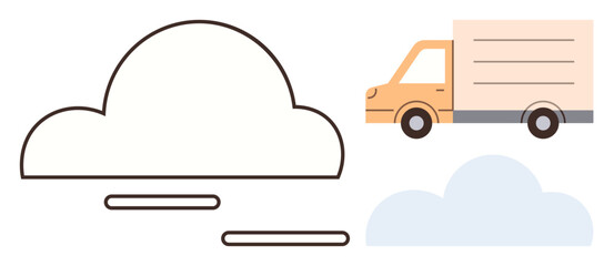 Cloud outline paired with delivery truck symbolizing data storage, transfer, and digital service logistics. Ideal for cloud computing, technology, internet services, delivery, storage, networking