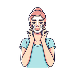 Woman Applying Skincare Facial Mask Vector Illustration