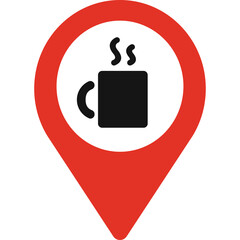 Red Location Pin Icon With Black Coffee Cup Symbol Inside Isolated On Transparent Background For Cafe Or Coffee Shop Pointing Out Location