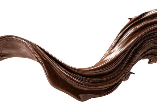 Swirling chocolate ribbon against a stark black background
