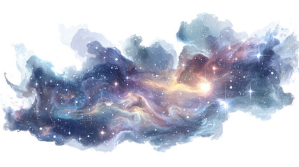 Space Nebula Art: Stunning space nebula art with vibrant, swirling cosmic clouds and stars, isolated on a Transparent background, PNG file.