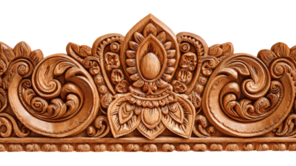 Woodworking Art: Detailed woodworking art with intricate carvings and smooth wood finishes, isolated on a Transparent background, PNG file.