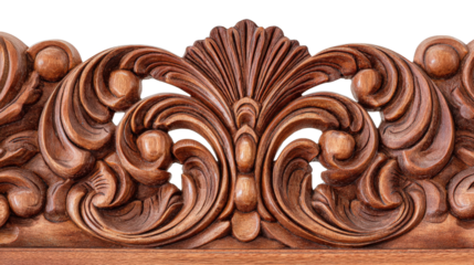 Woodworking Art: Detailed woodworking art with intricate carvings and smooth finishes, isolated on a Transparent background, PNG file.