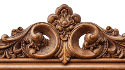 Woodworking Art: Intricate woodworking art with detailed carvings and polished wood, isolated on a Transparent background, PNG file.