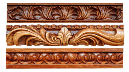 Woodworking Art: Intricate woodworking art with polished finishes, carved details, and natural wood textures, isolated on a Transparent background, PNG file.