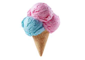 Ice cream cone pink & blue scoops on crisp cone