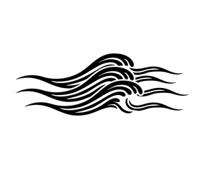 Stylized Ocean Waves Vector Illustration on White Background; Abstract Black Water Movement Graphic Design Element for Nautical or Decorative Themes