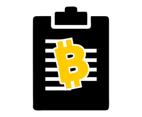 Bitcoin Cryptocurrency Financial Report on Clipboard Icon for Digital Finance and Blockchain Technology