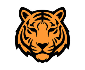 Bold Stylized Tiger Head Illustration in Orange and Black, Majestic Wild Cat Graphic for Mascot or Logo Design, Symbol of Strength and Power