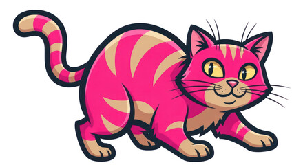 Fototapeta premium Pink Cartoon Cat with Stripes