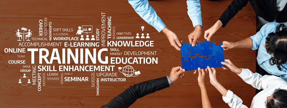 A dynamic visual representation of collaborative training, highlighting teamwork and skill enhancement for online learning and professional growth in various industries. Amity