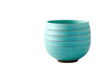 Turquoise ceramic cup with horizontal lines