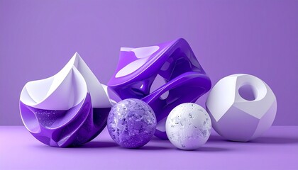 3d purple and white abstract geometrical shaped figures placed on purple background