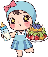 little girl eating fruit cake