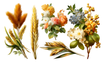 Vibrant Illustrations of Wild Grasses and Bouquets in Botanical Realism Style