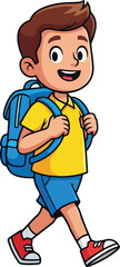 boy school, backpack, walking, happy,