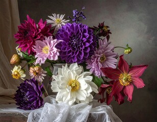Obraz premium Flowers adorned with different shades of purple reflect a serene elegance 