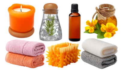 Relaxing Spa Collection with Candles, Towels, and Natural Elements for Home