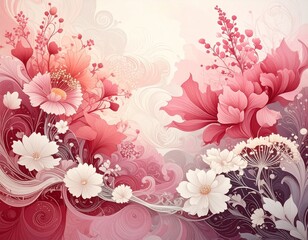 Fototapeta premium Abstract floral illustration with pink and white patterns 