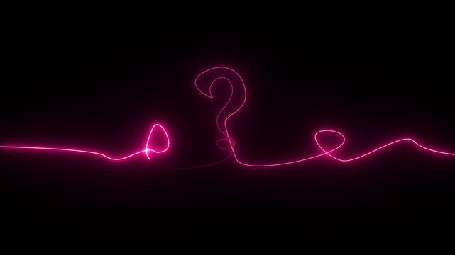 Glowing Pink Neon Question Mark Symbol on Black Background with Wavy Line 