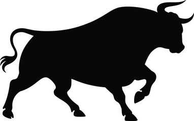 Silhouette of strong bull standing in powerful pose, animal vector illustration, symbol of strength, aggression, power, farming and wildlife concept design