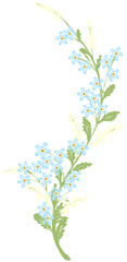 Winding Floral Sprig with Blue Flowers and Buds