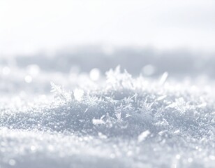 Snowflakes blanket soft ground with sparkling frost on a winter day Generative AI