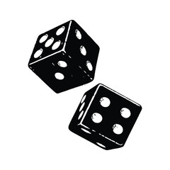 Black and white vintage retro style illustration of classic dice, vector grunge texture