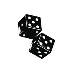 Black and white vintage retro style illustration of classic dice, vector grunge texture