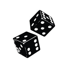 Black and white vintage retro style illustration of classic dice, vector grunge texture