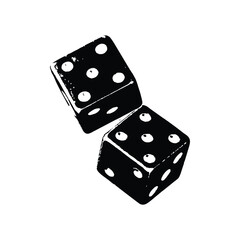 Black and white vintage retro style illustration of classic dice, vector grunge texture