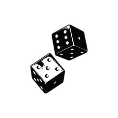 Black and white vintage retro style illustration of classic dice, vector grunge texture