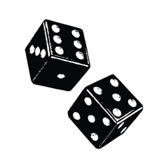 Black and white vintage retro style illustration of classic dice, vector grunge texture