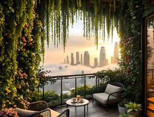 Obraz premium Skyscraper Balcony with Vertical Forest and City View