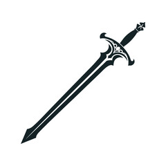 Fantasy Sword Icon – Black Medieval Weapon Silhouette Vector
