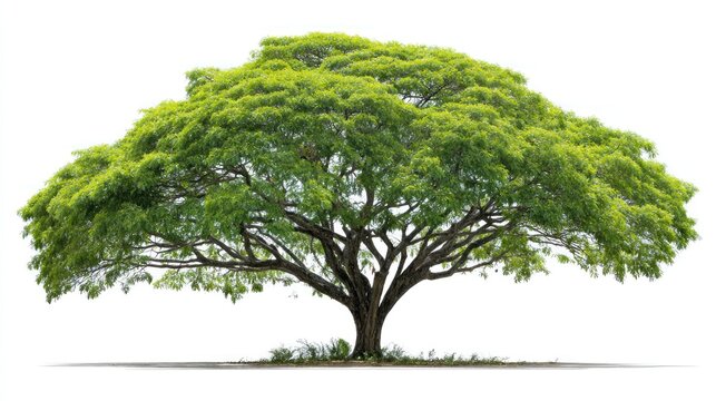 Full, leafy tree with sturdy dark branches isolated against a white backdrop