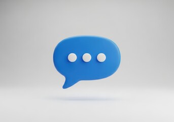 Blue speech bubble with three white dots, representing communication or a message, isolated on white background