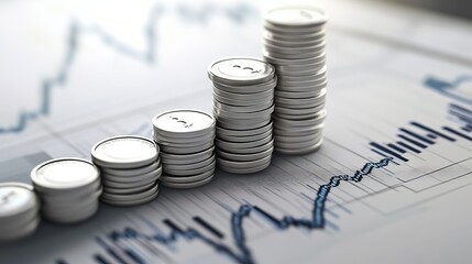 Growth business finance chart of white money stock graph data 3d background