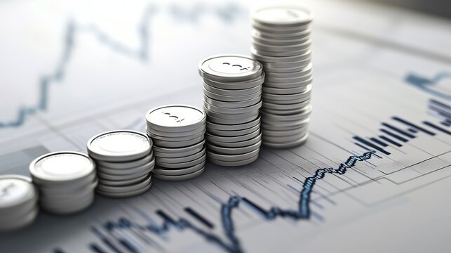 Growth business finance chart of white money stock graph data 3d background